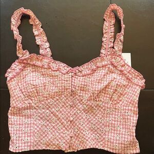 Kirious Pink and White Gingham Ruffled Detailed Summer Top